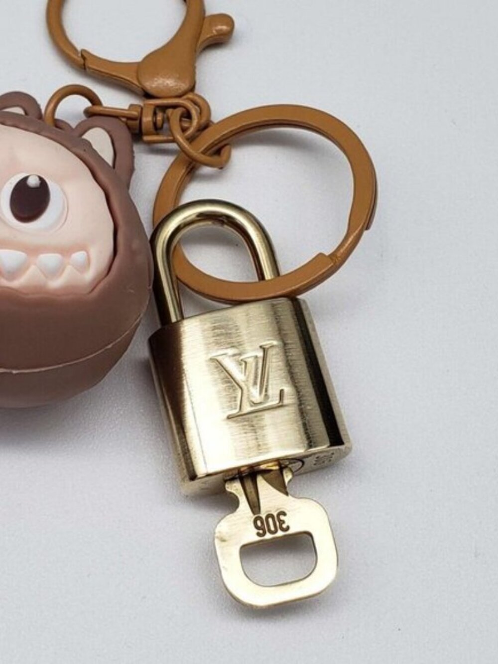 LV Authentic Gold Padlock 🔒 Key Set w/ Unbranded Labubu Keychain Charm - Picture 6 of 7